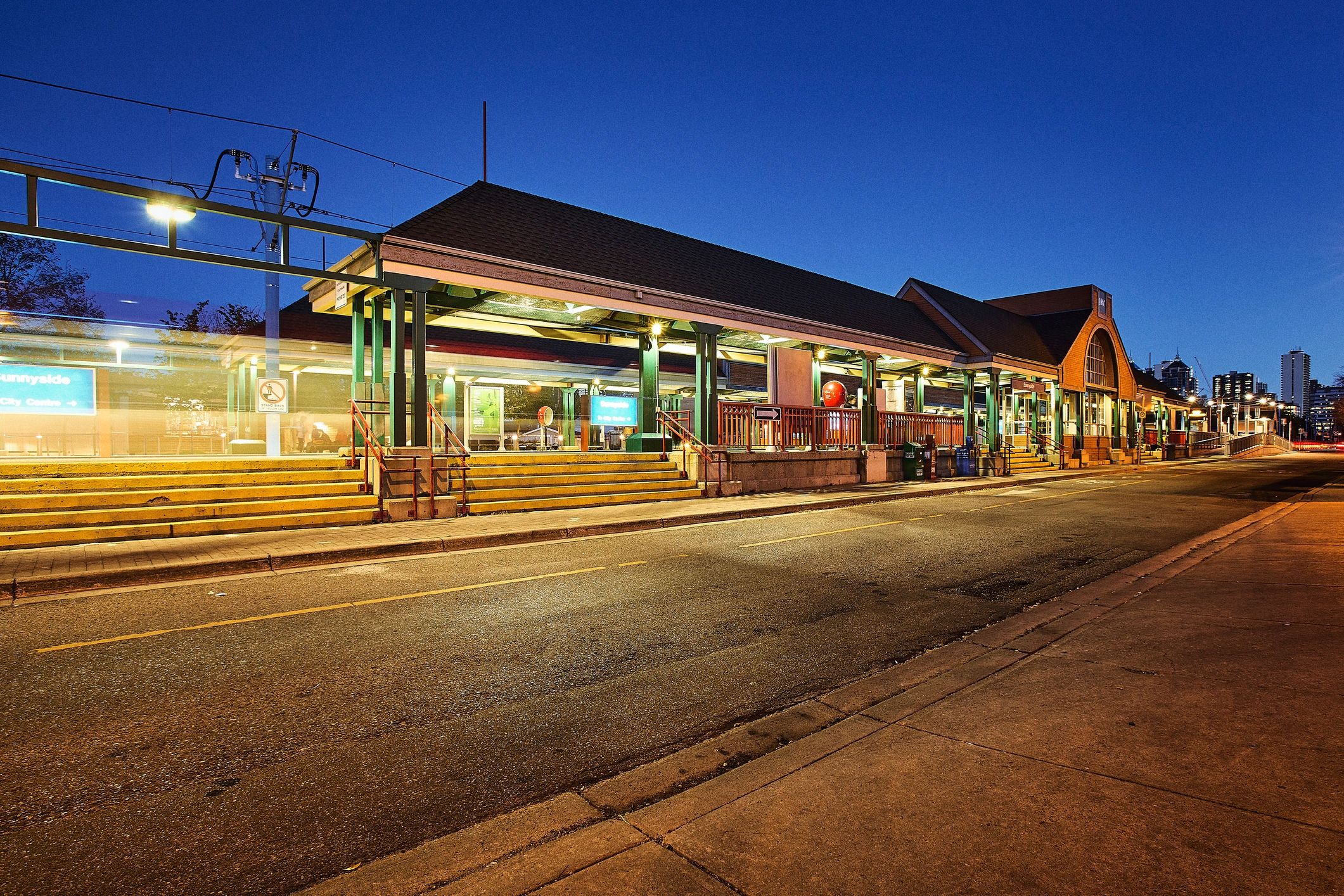 Nighttime scene with bright signage