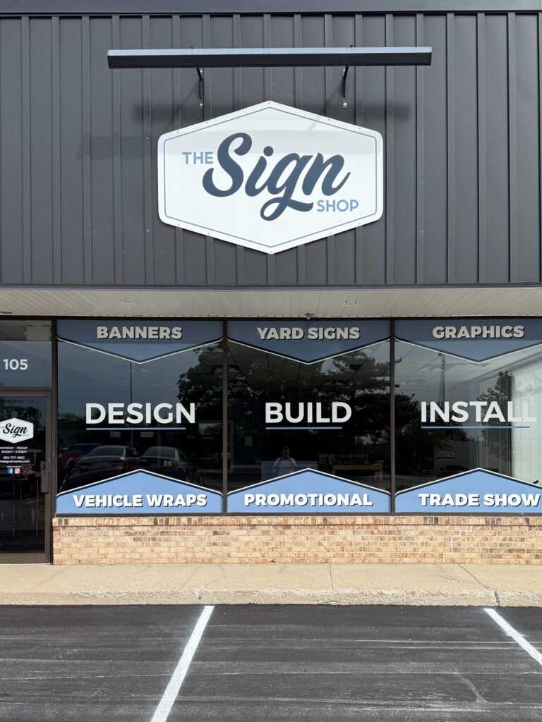 Commercial building sign installed on The Sign Shop storefront in Lexington KY.