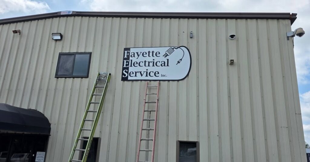 Commercial exterior building sign installed for Fayette Electrical Service in Lexington KY.