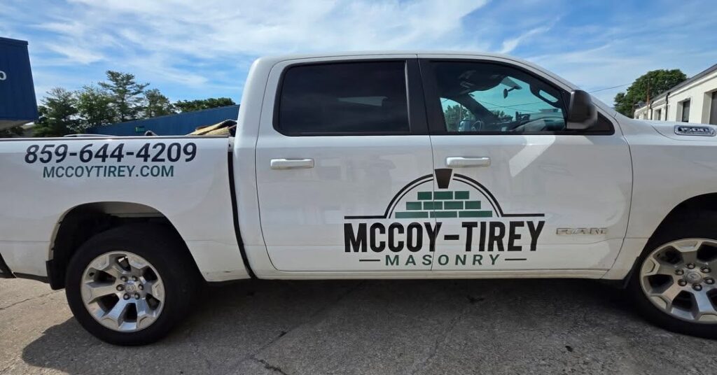 Commercial vehicle door lettering installed by The Sign Shop.