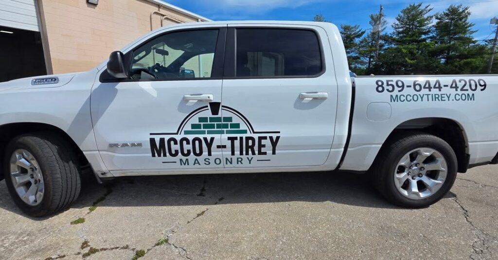 Fleet vehicle graphics installed on work van in Lexington Kentucky.